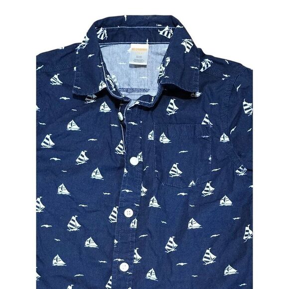 Gymboree Boys Navy Blue Short Sleeve Button-Up Shirt Sailboat Print small 5/6 - Picture 1 of 6
